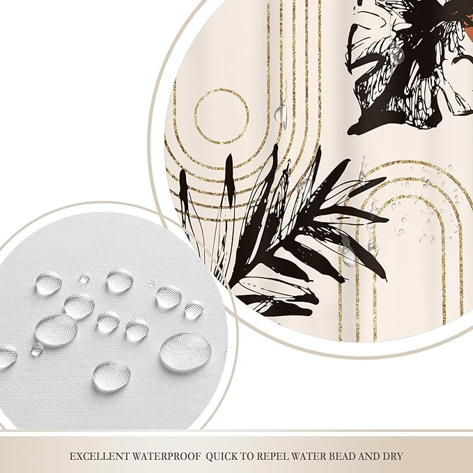 Glawry Abstract Tropical Shower Curtain Boho Watercolor Red Brown Palm Leaf Plant Botanical Bathroom Minimalist Bohemian Leaves 60Wx72L Inches Bath Accessories Art Home Decor Fabric with Hooks