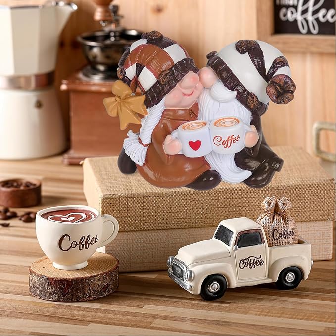 Coffee Bar Decor Gnomes - Handcrafted Resin Gnome Figurine for Home-Spring,Summer,Autumn and Winter Gnome Decorations Gifts-for Coffee Lovers
