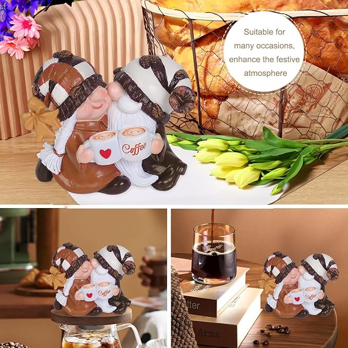 Coffee Bar Decor Gnomes - Handcrafted Resin Gnome Figurine for Home-Spring,Summer,Autumn and Winter Gnome Decorations Gifts-for Coffee Lovers