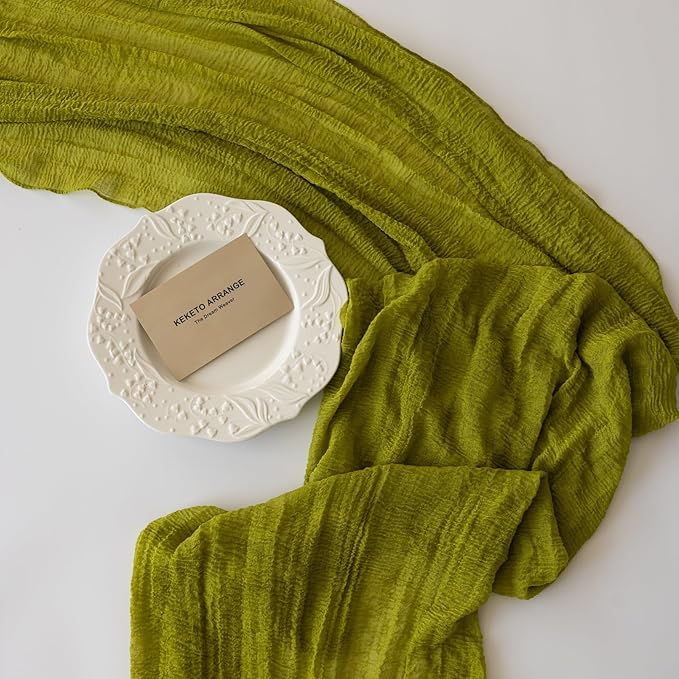 Moss Green Cheesecloth St Patricks Day Table Runner Gauze 120 Inch 10 FT Rustic Boho Cheese Cloth Runner for Wedding Baby Shower Bridal Shower Long Sheer Home Decorations