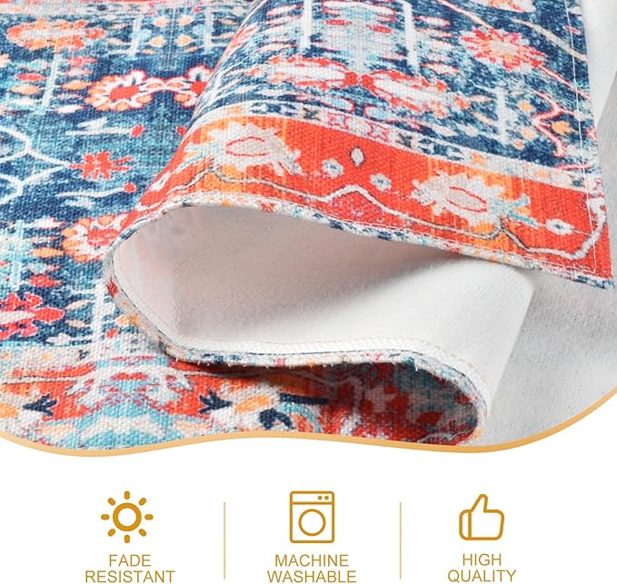 Snycler Table Runner Boho Table Runners Vintage Elegant Farmhouse Table Center Linen Decor for Home Dining Party Entrance (13x108 Inch) Boho-Blue&Red