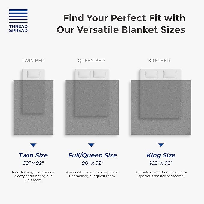 THREAD SPREAD 100% Pure Cotton, Luxury Twin/Twin XL Size White Blanket - Herringbone Pattern, Soft & Cozy Premium Fall Throw Blanket for All Seasons, 350 GSM & 68 x 92 with Free Tote Bag