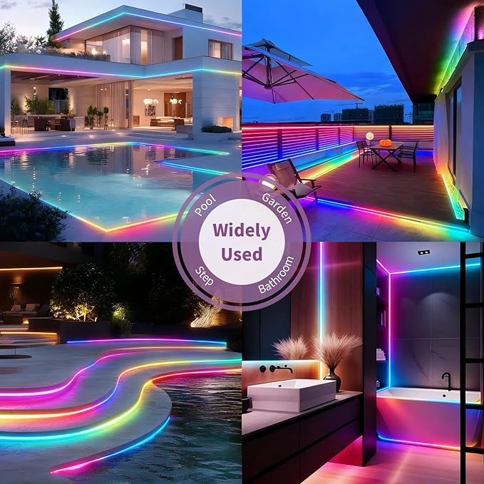 Outdoor LED Strip Lights RGB Smart IC IP67 COB LED Strip Light 40FT/12M Waterproof Led Strip Lights App & Remote Control Exterior RGB+IC Outdoor Lights for Patio, Eave, Patio Decorations