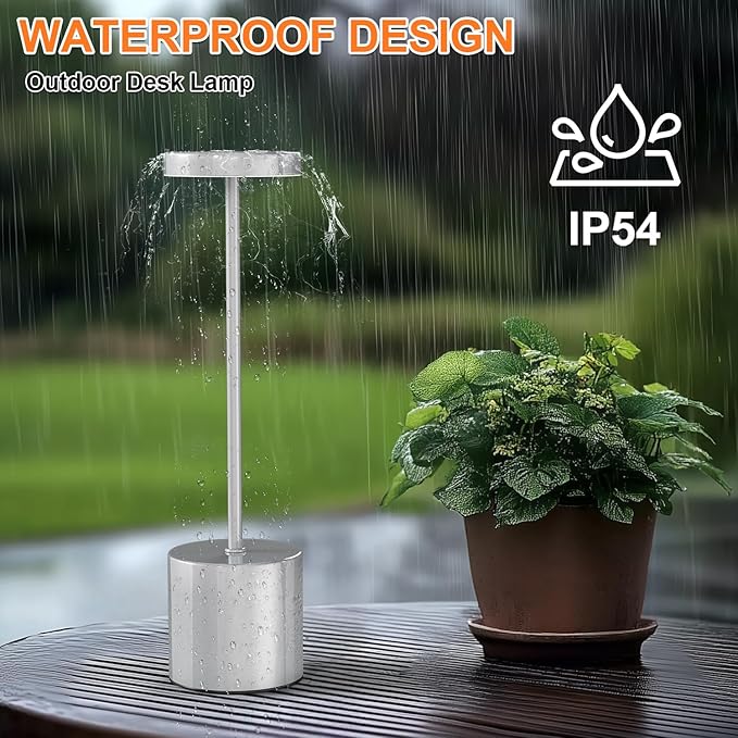 Cordless Table Lamp – 2 Pack Rechargeable Table Lamps, 5000mAh Battery Operated Lamp with 3-Color Dimmable Light, Outdoor Table Lamp for Bedroom, Restaurant, Patio, Home Décor (Silver)