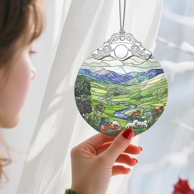 Christmas Ornaments: Stained Glass Ornament, Christmas Tree Ornament, Hanging Ornaments for Home Decor, Xmas Tree Decorations, Exquisite Holiday Decor, Gift & Holiday Present, Green Irish Hills