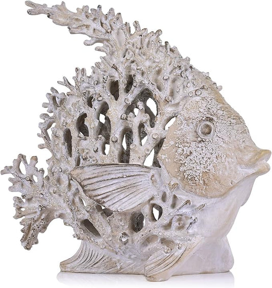 Beach Coastal Decor Coral Reef Angelfish Figurines, Modern Nautical Decor Ocean Centerpieces for Living Room, Bathroom, Office, Coffee Table, Beach House, Seaside, Entrance, Shelf Decorative