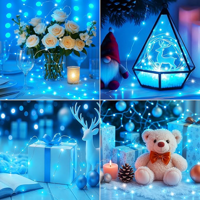 btfarm 30 Pack Fairy Lights Battery Operated [3 Modes], 7ft 20 Led Twinkle Lights String Lights Waterproof Bulk Small Mini Silver Wire for Christmas Mason Jars Wedding Table Centerpiece, Blue White