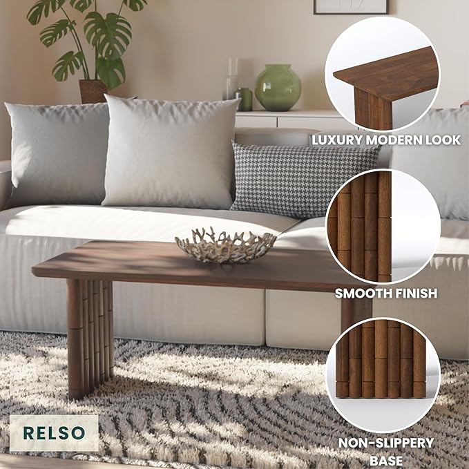 Bambos Coffee Table - Solid Mango Wood Center Table – Handcrafted Living Room Furniture for Apartment, Patio, Home Decor - Compact Sofa Table, Easy Assembly, Modern Accent Piece with Walnut Finish