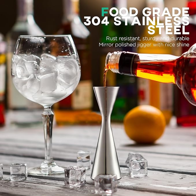 Homestia Jigger for Bartending with 1 Pourer, Stainless Steel Double Jigger Premium Japanese Style Slim Measuring 1 oz 2oz Jigger with Measurements Inside Cocktail Bar Tools for Bartender