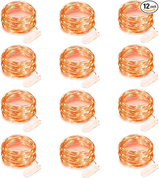 12 Pack Orange Halloween Lights Battery Operated String Lights 7 Feet 20 Led Fairy Lights Waterproof Mini Lights Silver Wire for DIY Indoor Outdoor Xmas Bedroom Holiday Halloween Party Decorations