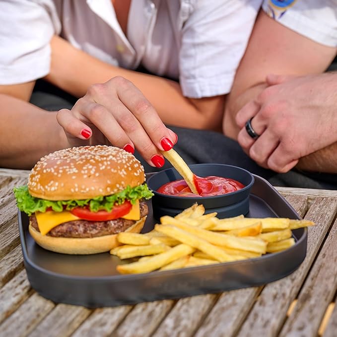 Madesmart Dipware Reusable Dining Plate/Serving Tray for Appetizers and Snacks, Food-Safe Appetizer Serving Platter with Removable Dip Bowl, Ocean