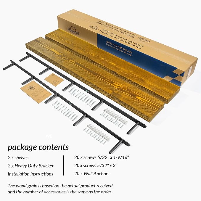 Rustic Floating Shelves 72 inch Long 8 "deep Set of 2, Heavy Duty Wood Wall Mounted Shelves for Bathroom Living Room Kitchen,Book Shelves with Thickened Hidden Bracket- Gold Oak