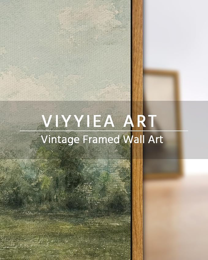 VIYYIEA Framed Canvas Wall Art Decor, Vast Grassland Landscape Prints Painting, Vintage Abstract Wall Art for Living Room Bedroom Bathroom Office, 9"x11"