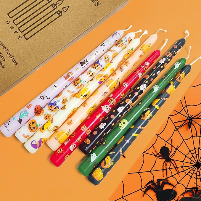 Halloween Taper Candles 10 Inch Ghost Pumpkin Long Tapered Candlesticks Candles for Halloween Party Porch Front Yard Home Decor