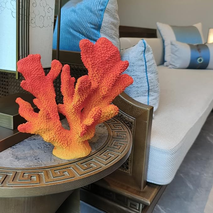 Accessoryway Orange Shades Artificial Beach Coral Coastal Decor Resin Statue Nautical Decorations Hawaiian Beach Home Bedroom Party Centerpieces for Tables-8.2