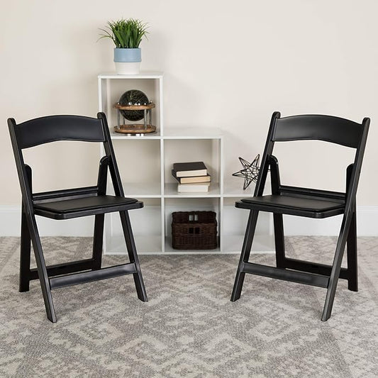 EMMA + OLIVER Folding Chair - Black Resin – 2 Pack 800LB Weight Capacity Comfortable Event Chair - Light Weight Folding Chair