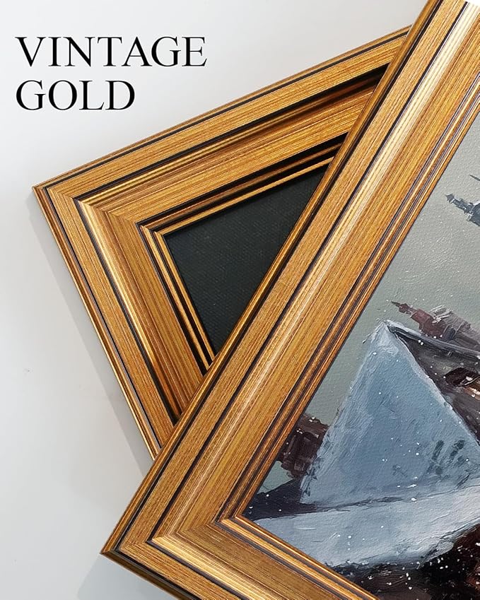 VIYYIEA Vintage Gold Framed Wall Art for Living Room, Christmas Canvas Prints Home Decor, Oil Painting Picture, Bedroom Wall Decor Gifts for Friends or Family -【A Cold Snowy Night】-(16L x 12W)