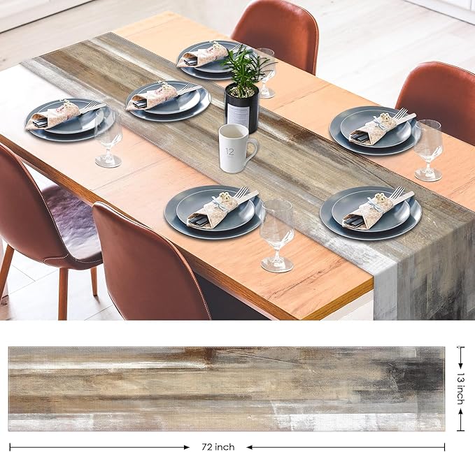 Emvency Farmhouse Table Runner, Abstract White and Brown Art Painting for Kitchen Coffee Table Family Dinners Holiday Parties Wedding Events Decor(13x72 inch)