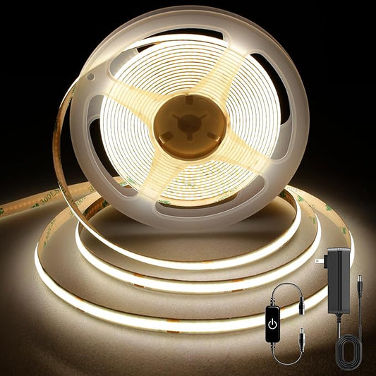 COB LED Strip,LED Strip Lights 3M/9.84ft,Touch Dimmable LED Strips,CRI90+,4000K Natural White cob led,1600LEDs,24V LED Tape Lights,Indoor for Bedroom, Kitchen, TV, Mirror,Cabinet
