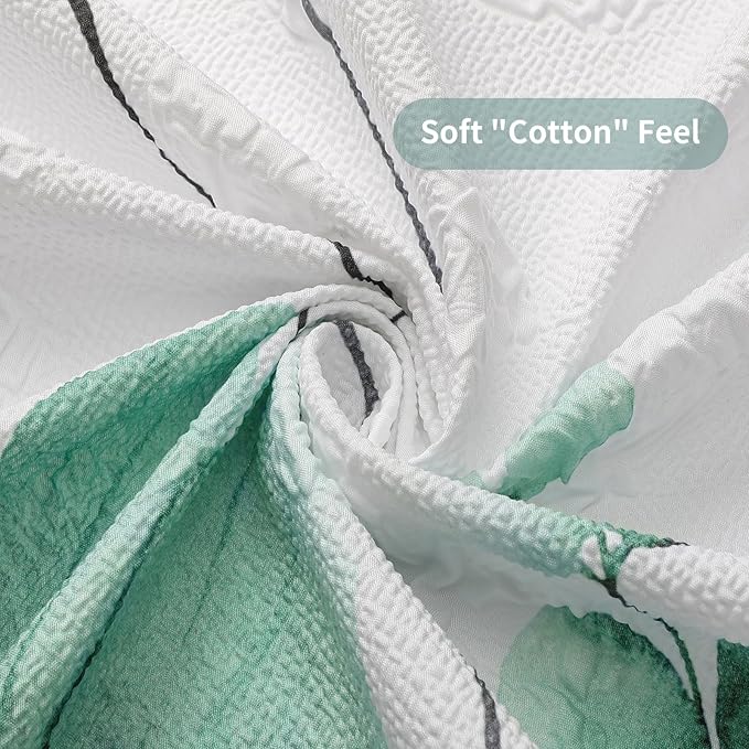 QiyI Watercolor Floral Shower Curtain, 3D Embossed Butterflies Sage Green Flower Bathroom Curtain, Minimalist White Cloth Bath Curtain, Waterproof Fabric Textured Shower Curtain Set with Hooks, 72x72