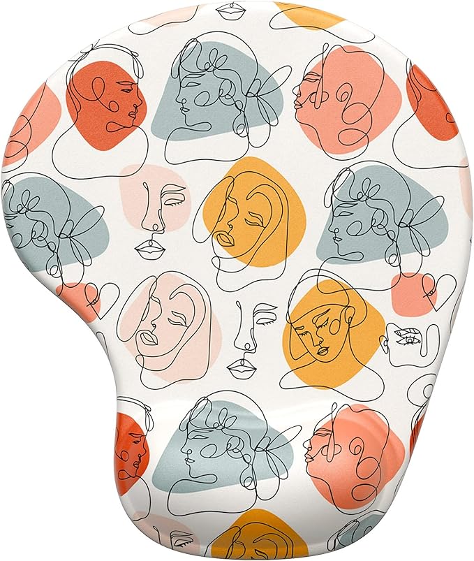 Hsurbtra Ergonomic Mouse Pad with Wrist Rest Support, Gel Mouse Pads with Non-Slip PU Base, Pain Relief Memory Foam Computer Mat, Cute Office Supplies Desk Decro Accessories, Art Face