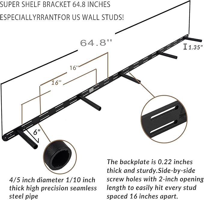Walnut Floating Shelves 72 Inch Long 8-in Deep Set of 2, High End Real Solid Wood Floating Shelves for Wall,Suitable for Kitchen and Coffee Bar, with Sturdy Hidden Bracket