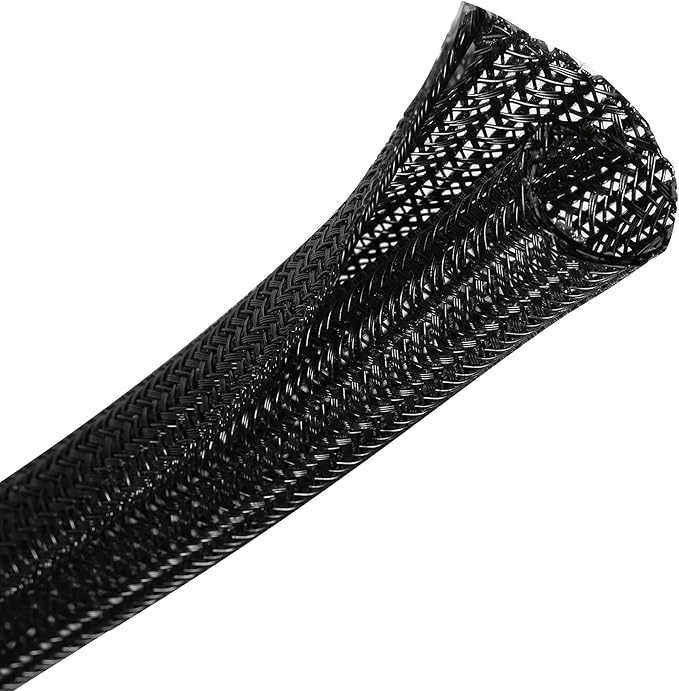 CrocSee 10ft - 1.25 inch Braided Cable Management Sleeve Cord Protector - Self-Wrapping Split Wire Loom for TV/Computer/Home Theater/Engine Bay - Black