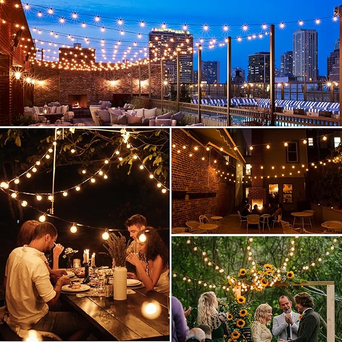 Mlambert 300Ft(3x100Ft) LED Outdoor String Lights Dimmable Waterproof G40 Globe Patio Lights with 150+7 Warm White Bulbs for Backyard Cafe-Black Cord