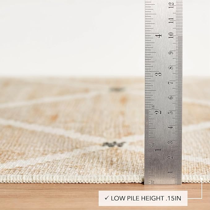 Dash and Albert Kali Machine Washable Area Rug - 5' x 8' Natural - Diamond Accent Rug - Anti-Slip Backing, Lightweight, Machine Washable, High Traffic Areas Kitchen, Mudroom, Laundry Room