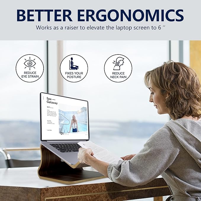 SAMDI Wood Laptop Stand for Desk,Laptop Holder Stand,Wooden Cooling Computer Holder,Suitable for Most laptops Heat Dissipation Shelf (Walnut)