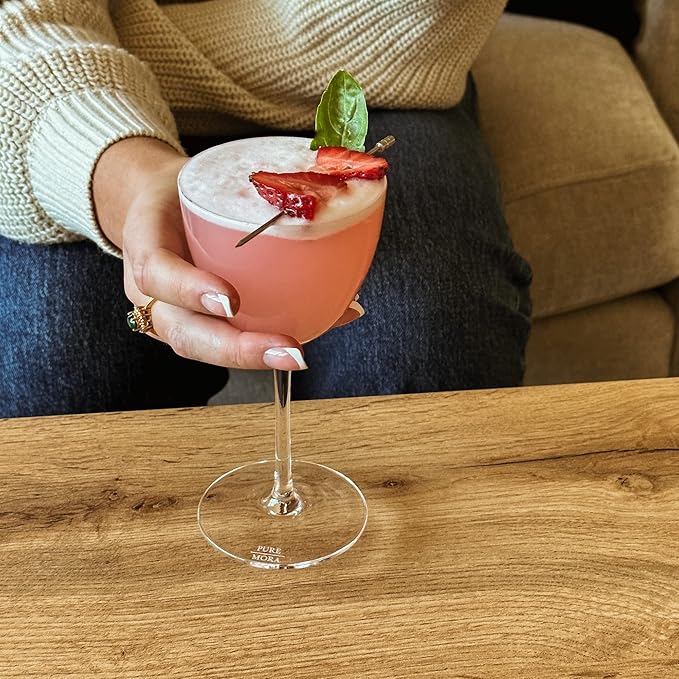 PURE MORA Nick and Nora Glasses, Set of 4-6oz - Smaller Cocktail Glass for Bijou, Old Pal, Aperitifs, Negroni, Vermouth, Wine, etc. Hand Blown Premium Crystal - Classic Bartender Mixology Glassware