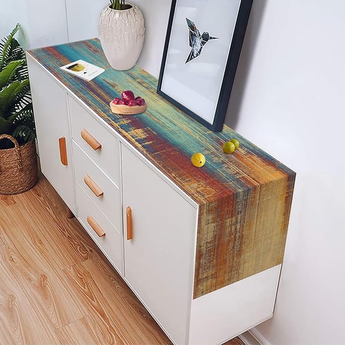 Emvency Blue and Orange Table Runner, Vintage Abstract Messy Rust Painting Dining Decor for Kitchen Coffee Table Family Dinners Holiday Parties Wedding Events Decor(13x60 inch)