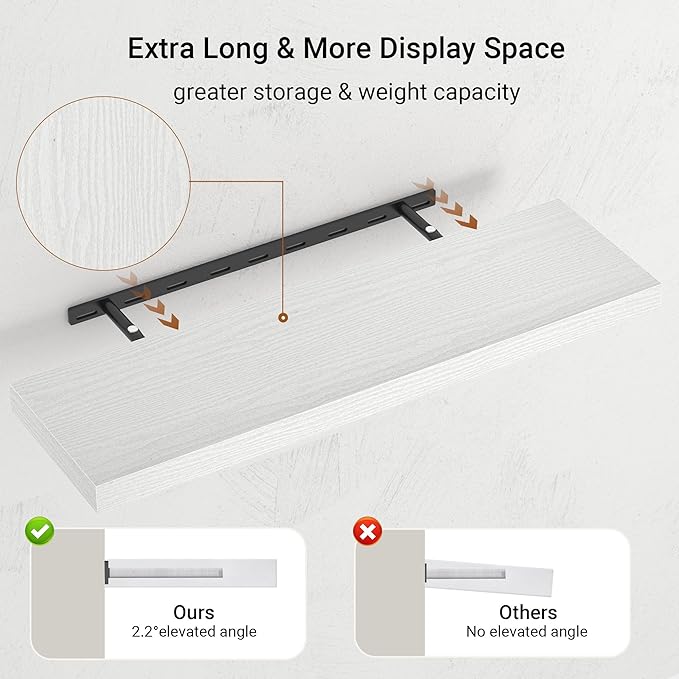 Vivelove 10 inch Deep Wall Shelves 36 inche Long, 1.8 Thick Single Floating Shelf Wall Mounted, Heavy Duty 70 lbs Shelves for Bedroom, Books, Living Room, Kitchen, Office Modern Farmhouse Decor, White