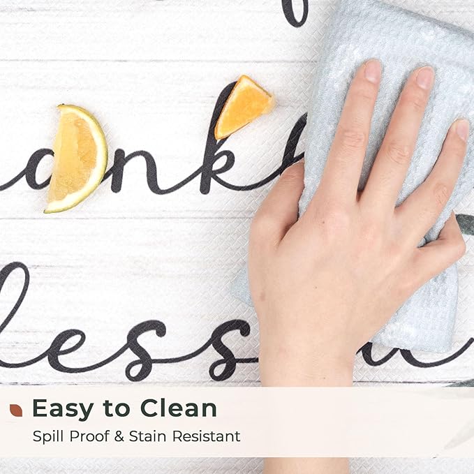 FRESHMINT Anti Fatigue Kitchen Mats for Floor 2 Piece Set Waterproof & Non-Skid Traditional Farmhouse Kitchen Rugs Standing Cushion Comfort Kitchen Runner,17x30+17x47