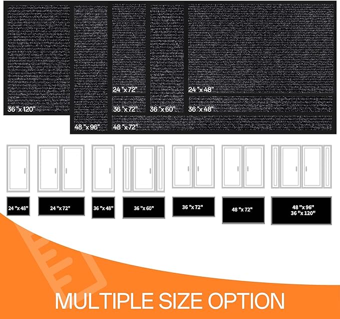 Indoor Outdoor Door Mat, 4' x 3' Doormat for Entryway, Rubber Backing Non Slip Front Door Mat Outside Entrance, Super Absorbent Commercial Floor Mat for Home Office, Black