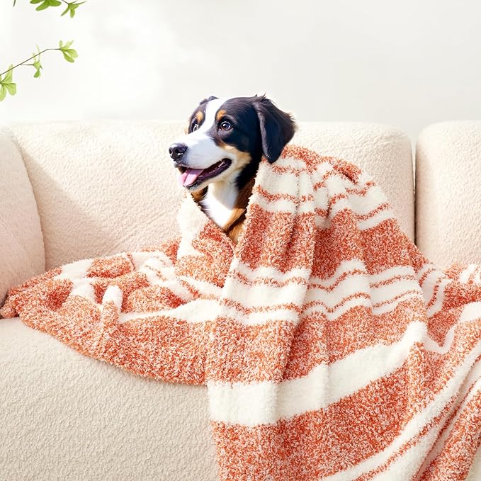 Snuggle Sac Orange Bedding Blanket Ultra Soft Microfiber, Warm Cozy Knit Blankets for Sofa, Bed, Living Room, Stripe Orange, 60x80 inches
