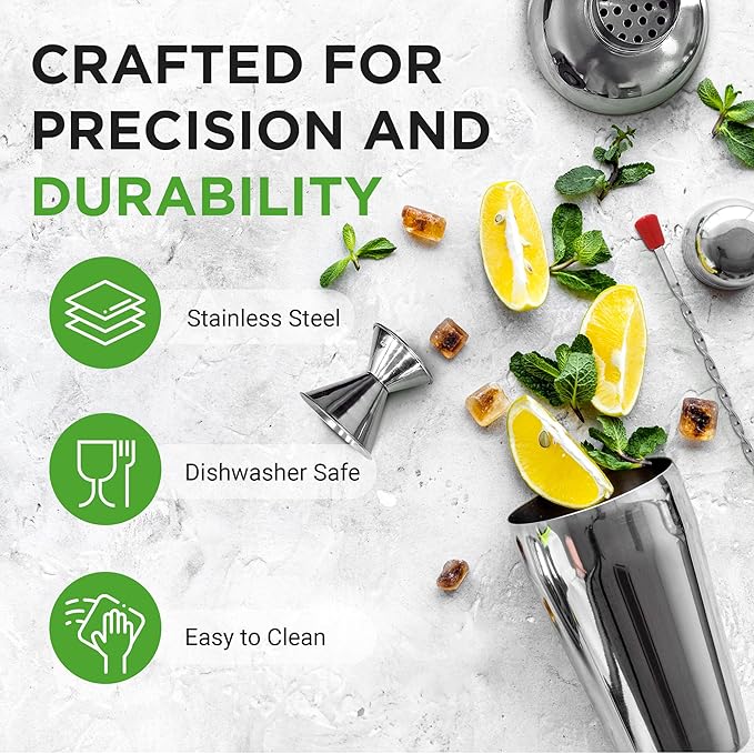 NutriChef 3 Piece Bartender Set | Professional Margarita Mixer & Cocktail Shaker Set Includes Cocktail Shaker, Jigger & Bar Spoon | Bartender Martini Mixology Barware | Perfect for Homes & Bars