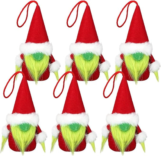 6 Pcs Christmas Green Gnome Ornaments Handmade Green Swedish Tomte Gnomes Christmas Plush Decorative Ornaments Tree Hanging Scandinavian Santa Elf Home Table Decor