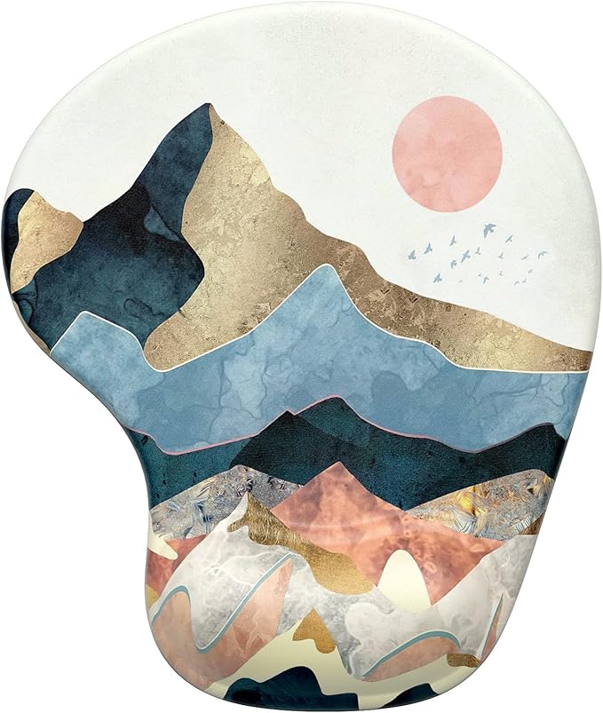 Hsurbtra Ergonomic Mouse Pad with Wrist Rest Support, Gel Mouse Pads with Non-Slip PU Base, Pain Relief Memory Foam Computer Mat, Cute Office Supplies Desk Decro Accessories, Sunset