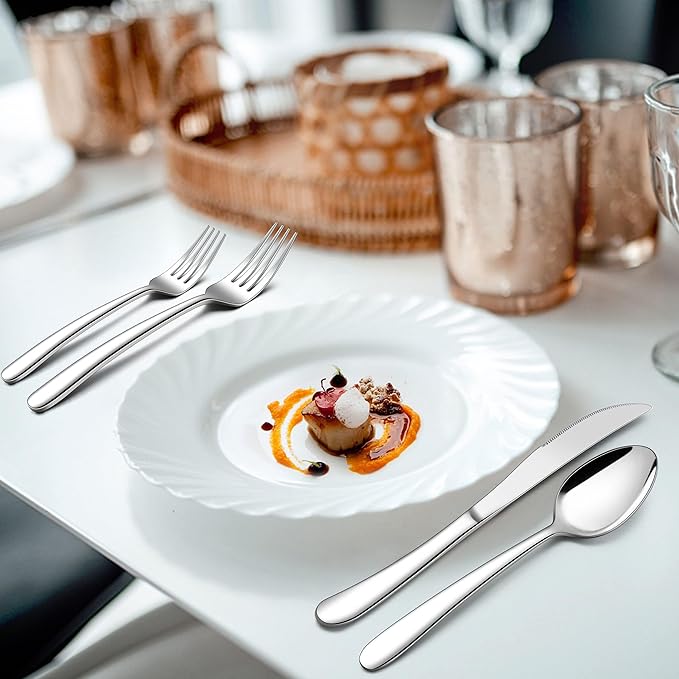 Herogo Heavy Duty Stainless Steel Silverware Set, 60-Piece Fancy Flatware Cutlery Set for 12, Modern Tableware for Home Restaurant Wedding, Heavy Eating Utensils, Mirror Polished, Dishwasher Safe