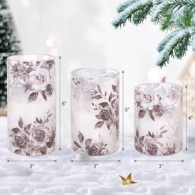 Black Rose Flameless Candles with Remote & Timer - Romantic Theme 2AA Battery Operated Candles - Home Christmas Farmhouse Summer Decorations - Set of 3 (D3 X H4 5" 6")