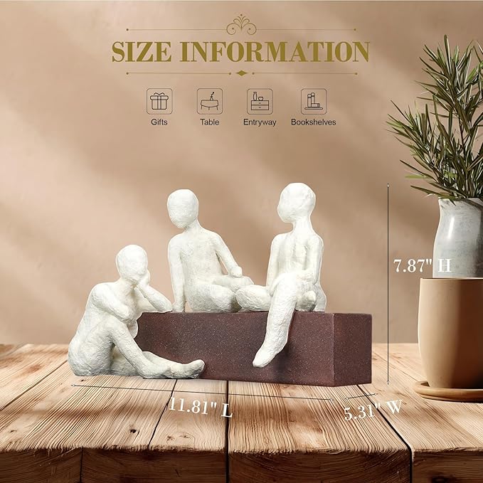 Resin Abstract Statue, Three Person Conversation Figurines, Modern Art Sculpture Home Decor for Living Room, Office Desktop, Coffee Table, Bookshelf, Gifts for Friends, Family