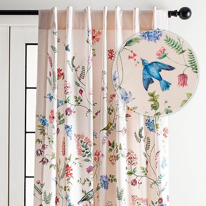 Maison d' Hermine Curtains for Living Room 100% Cotton 108 inch Length One Panel Light Filtering Curtains for Bedroom Windows with Rod and Loop Pockets Drapes (Neo Ipomee Multicolor, 50" W x 108" L)