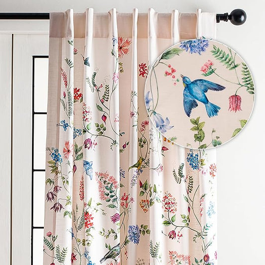 Maison d' Hermine Curtains for Living Room 100% Cotton 108 inch Length One Panel Light Filtering Curtains for Bedroom Windows with Rod and Loop Pockets Drapes (Neo Ipomee Multicolor, 50" W x 108" L)