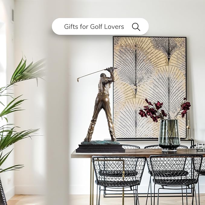 21.2'' Modern Golfer Bronze Sculpture, Bronze Golf Man Figurine Statue Ornament with Marble Base Crafts for Home Office Decor Collection Gift