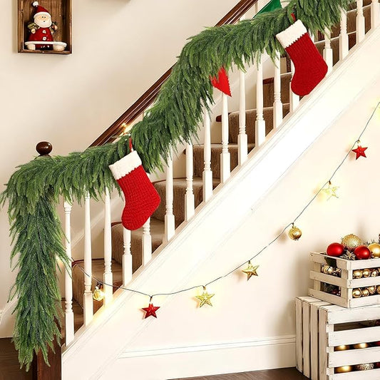 Christmas Norfolk Pine Garlands - 16ft Artificial Garland Faux Green Fake Pine Needles Garland for Fireplace,Table,Window,Stairs,Mante,Holiday Indoor Outdoor Xmas Decor(1PCS)