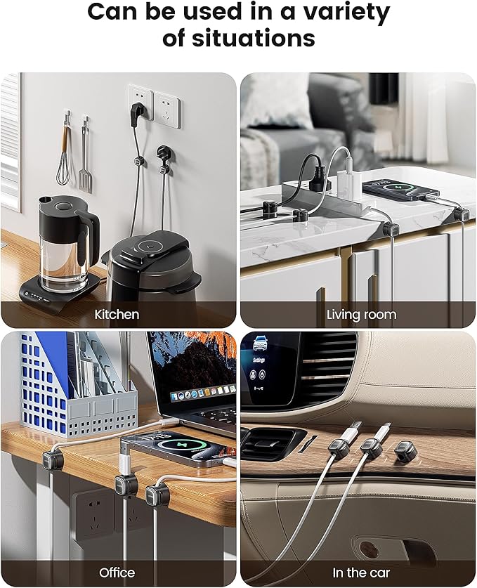 6 Pack Magnetic Cable Clips – Cord Organizer & Holder, Toocki Adhesive Cable Management, Wire Holder for USB Charging Cables, Ideal for Home, Office, Car, Desk, and Nightstand-Black