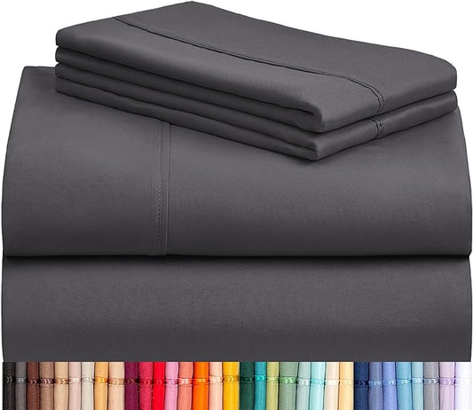 LuxClub 4 PC Full Size Sheet Set Sheets Deep Pockets Wrinkle Free Cooling Sheets Machine Washable Hotel Bedding Silky Soft - Dark Grey Full