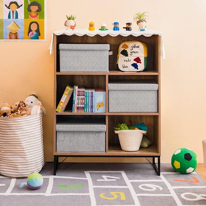 GRANNY SAYS Storage Bins with Lids, Keepsake Memory Box, Storage Basket with Lid, Closet Storage Organizer Bins, Decorative Storage Boxes, Gray, 3-Pack