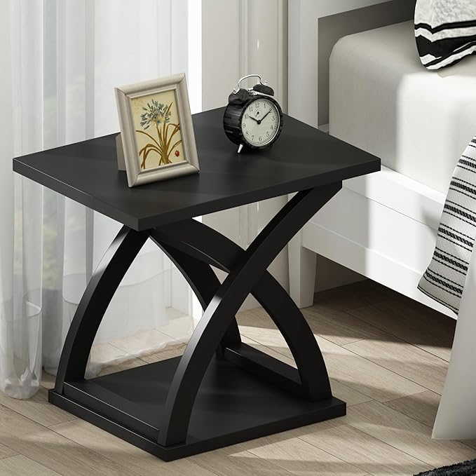 ChooChoo End Side Table Set of 2, Modern End Table with Storage Shelf, X-Design Side Table Living Room